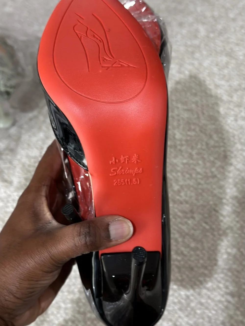 Black Patent High Heel Pumps with Red Interior